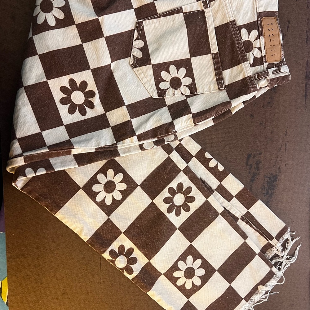 PacSun Brown and White Checkered High Rise Jeans